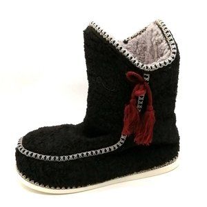 Gaa Huu Womens Slippers Black Faux Fur Mid Calf‎  Pull On Flat Heel L 9-10 NEW